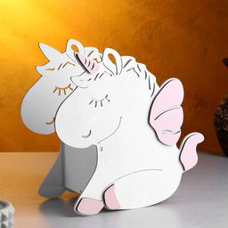 Кашпо деревянное для цветов и подарков Единорог, розовое, 23х11х23 см