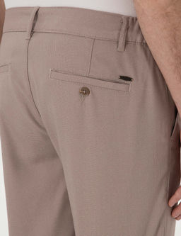 Koyu Bej Slim Fit Beli Lastikli Kanvas Pantolon