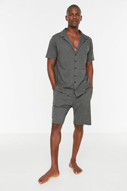 Antrasit Relaxed Fit G_mlek Yaka _rme Yazl_k _ortlu Pijama Tak_m_ THMSS21PT0446
