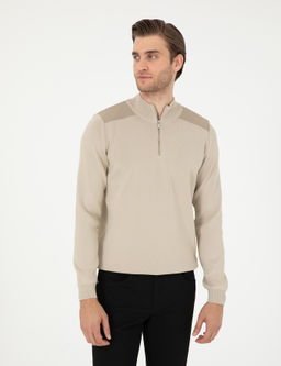 Bej Regular Fit Fermuarl_ Dik Yaka Triko Kazak - Pierre cardin фото 3