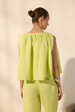 Yesil %100 Keten Baglama Detayl? Bluz TWOSS25BZ00458 - Trendyolmilla фото 4
