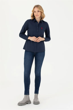 Женская базовая рубашка темно-синего цвета с длинным рукавом - U.s. polo assn фото 4