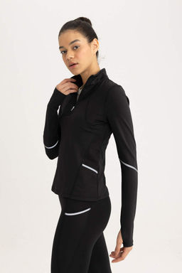 DeFactoFit Облегающая футболка с воротником-стойкой и длинными рукавами из плотной ткани для спортсменов  фото 4