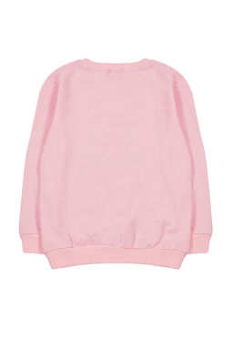 Pembe K?z Cocuk Mevsimlik-Ince Bask?l? Pamuklu Orme Sweatshirt TKDAW25SW00011