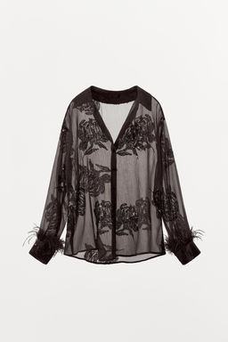 SEMI-SHEER SEQUIN FEATHER BLOUSE - Zara фото 6