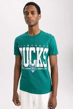 DeFactoFit Футболка из 100% хлопка с короткими рукавами и круглым вырезом NBA Milwaukee Bucks стандартного кроя  фото 5
