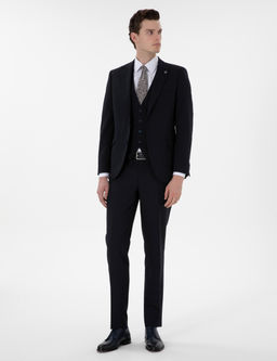 Lacivert Extra Slim Fit Yelekli Tak_m Elbise