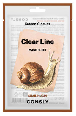 Consly Тканевая маска разглаживающая с муцином улитки Clear Line Korean Classics Snail Mucin Mask Sheet (25 мл)  фото 2