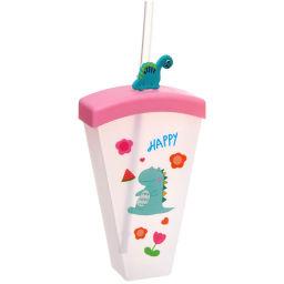 Цена за 2 шт. Стакан пластиковый 400мл "Свежесть лета" с трубочкой, цвета микс