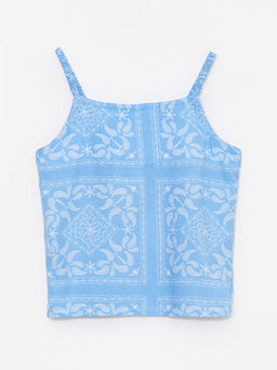 Kare Yaka Desenli Ask?l? Viskon K?z ?ocuk Bluz