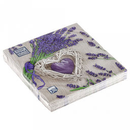 Салфетки бумажные "Bouquet Home Collection Classic" 33х33см, 3-х слойные, 20 штук в упаковке, 100% целлюлоза, "Лаванда и сердце" (Россия)