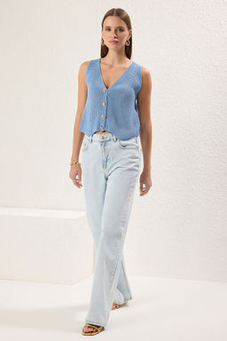 TRENDYOLMILLA Mavi Dugme Detayl? V Yaka Yelek TWOSS25YE00045 фото 2