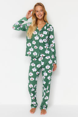 Trendyolmilla Ekru %100 Pamuklu Ay?c?kl? Gomlek-Pantolon Orme Pijama Tak?m? THMAW24PT00002  фото 19