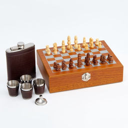 Подарочный набор Шахматы и фляжка 7 в 1, металл и искусственная кожа