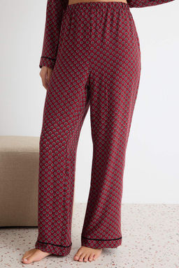 Bordo _i_ekli Biye Detayl_ Dokuma Pijama Tak_m_ THMAW27PT00047