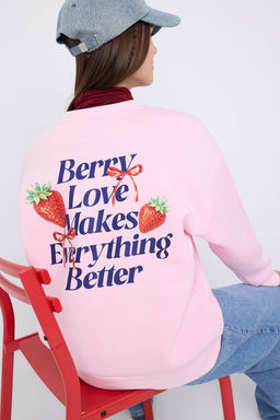 Teen Ac?k Pembe Cilek Bask?l? Ici Polarl? Orme Sweatshirt TWOAW26SW00196 - Trendyolmilla фото 5