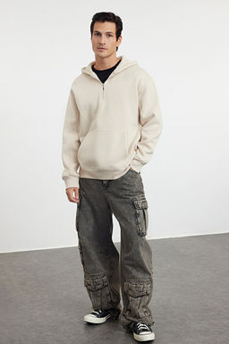 Ta_ Oversize/Geni_ Kesim Fermuarl_ Kap__onlu __i Polarl_ Basic Sweatshirt TMNAW25SW00050