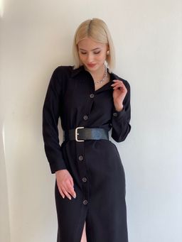 5754 Платье-рубашка из микровельвета чёрное - Martichelli фото 12