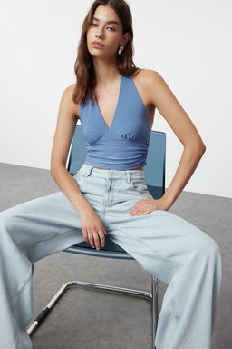 Trendyolmilla Bordo Boyundan Baglamal? Vucuda Oturan Esnek Orme Bluz TWOSS24BZ00061  фото 21