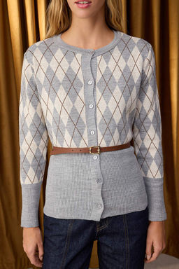 Gri Baklava Desenli Kemerli Triko H?rka TWOAW26HI00150 - Trendyolmilla фото 3