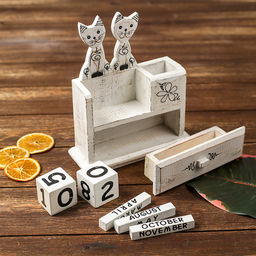 Вечный календарь настольный Пара кошек, 18622 см, дерево - Simaland фото 2