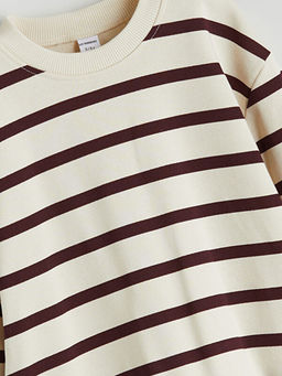 Bisiklet Yaka ?izgili Erkek ?ocuk Sweatshirt ve E?ofman Alt 2li
