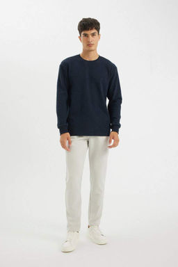 Мужская серая футболка обычного кроя с круглым вырезом и длинными рукавами нормального кроя - Defacto фото 2