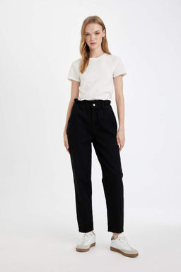 Джинсовые брюки длиной до щиколотки с эластичной резинкой на талии и бумажным пакетом - Defacto фото 5