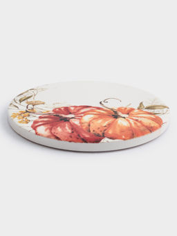 Подставка под кружку, 11 см, круглая, керамика/пробка, белая, Тыквы, Light pumpkin