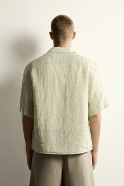 CAMISA JACQUARD RAYAS 100% LINO / Verde claro - Zara фото 3