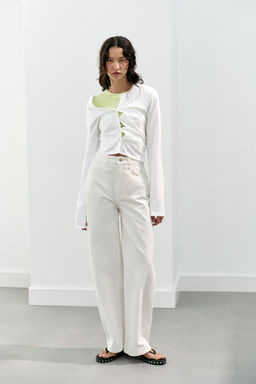 JEANS TRF EXTRA WIDE LEG TIRO ALTO / Blanco roto