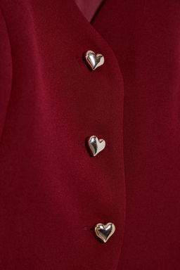 Bordo Fitted Crop Kalpli Dugmeli Dokuma Yelek TWOSS25YE00015