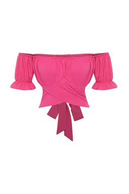 Pembe Baglama Detayl? Carmen Yaka Dokuma Bluz TWOSS21BZ0797