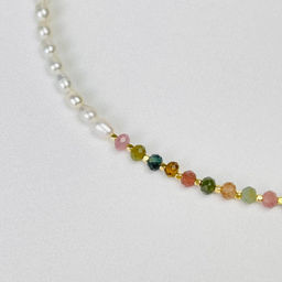 Колье из Турмалина микс и Жемчуга 40 см