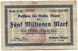 5000000 марок 1923 года Германия Нотгельд (Бинген-на-Рейне)