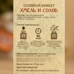 Соляной брикет куб "Хмель и Солод" 200 г "Добропаровъ"