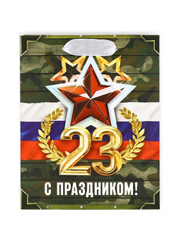 Цена за 3 шт. Пакет подарочный ламинированный 23 февраля, S 12?15?5.5 см