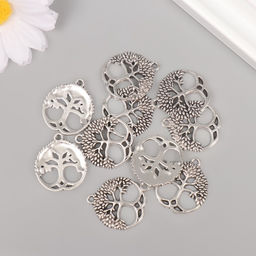 Цена за 10 шт. Металлический элемент, декоративная подвеска «Арт Узор. Дерево жизни», серебро, 2.6×2.3 см
