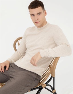 Krem Melanj Slim Fit Yar_m Bal_k__ Yaka Basic Triko Kazak - Pierre cardin фото 2