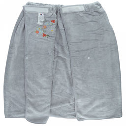 Полотенце (парео) махровое "Свежий букет" 70х175см, хлопок 100%, на резинке с липучкой, на кнопке, с вышивкой; с чалмой на пуговице 68х25см, серый (Китай)