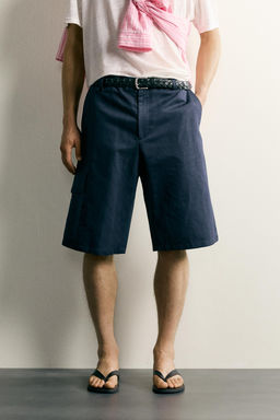 BERMUDA CARGO RELAXED FIT ALGOD?N - LINO / Azul / Marino - Zara фото 2