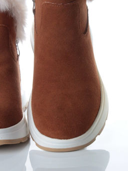 10-M7 BROWN Ботинки зимние женские (натуральная замша, нат.мех и шерсть)