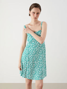 ?i?ekli Ask?l? Belden Oturtmal? Mini Elbise