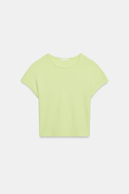 CAMISETA CROPPED MANGA CORTA LUNARES / Verde fl?or
