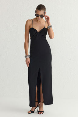 TRENDYOLMILLA Siyah Cut Out/Pencere Detayl? Dokuma Uzun S?k Abiye Elbise TPRSS25AE00023  фото 2