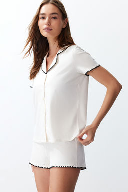 Trendyolmilla Premium Mavi Nak?s Detayl? Modal Sortlu Orme Pijama Tak?m? THMSS24PT00064  фото 4