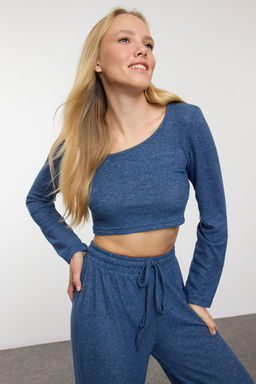 Indigo Yumos Crop ve Wide Leg/Genis Paca Orme Alt Ust Tak?m TWOAW23AU00125