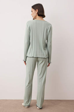 Yesil H?rkal? Pointel/Fitilli Baby Overloklu Orme Pijama Tak?m? THMAW26PT00219 - Trendyolmilla фото 4