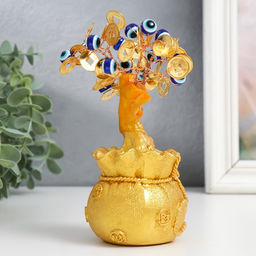 Бонсай декоративный «Денежное дерево в золотом мешке», 16 глазиков, 32 монеты, 15×6.5×6 см