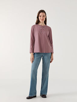 Bisiklet Yaka ?i?ekli Kad?n Bluz